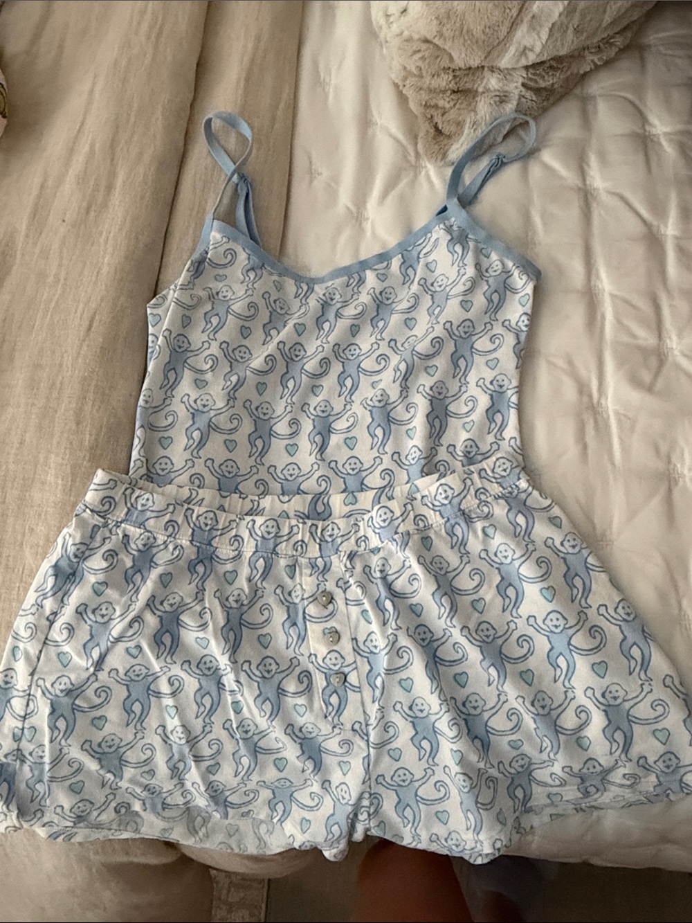 Roller Rabbit Blue and White Monkey Print Cami Pajama Set XS